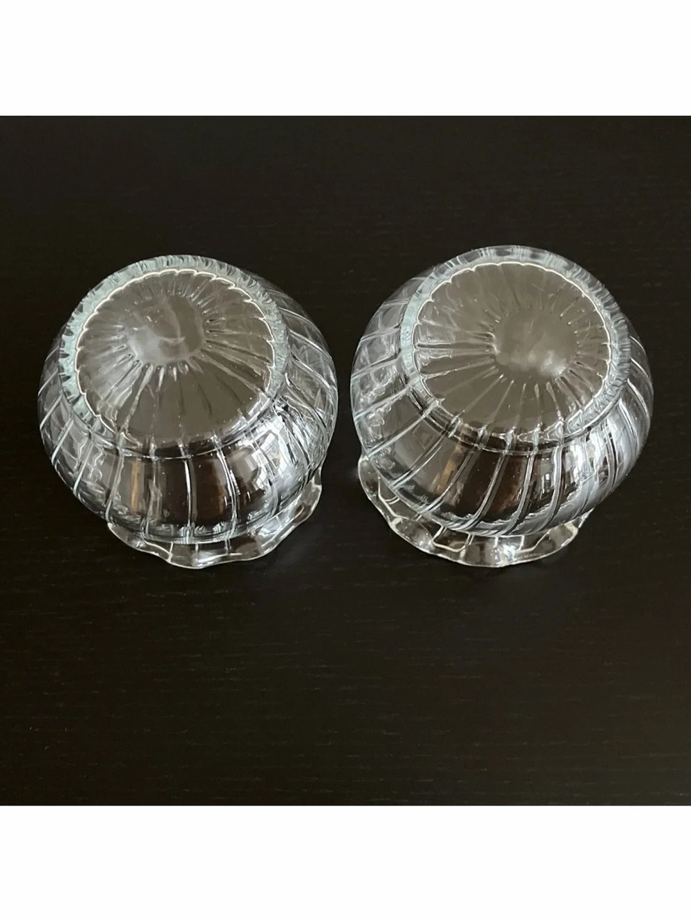 Vintage Glass Candle Holders Vases Tea Lights Red Votives Ribbed Ruffled MCM 2pc